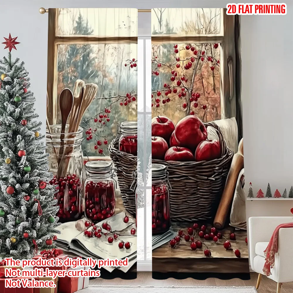 

2pcs 2D flat printing Merry Christmas Drapes Animals_ landscapes9 Versatile Polyester Fabric Without Electricity Spring for