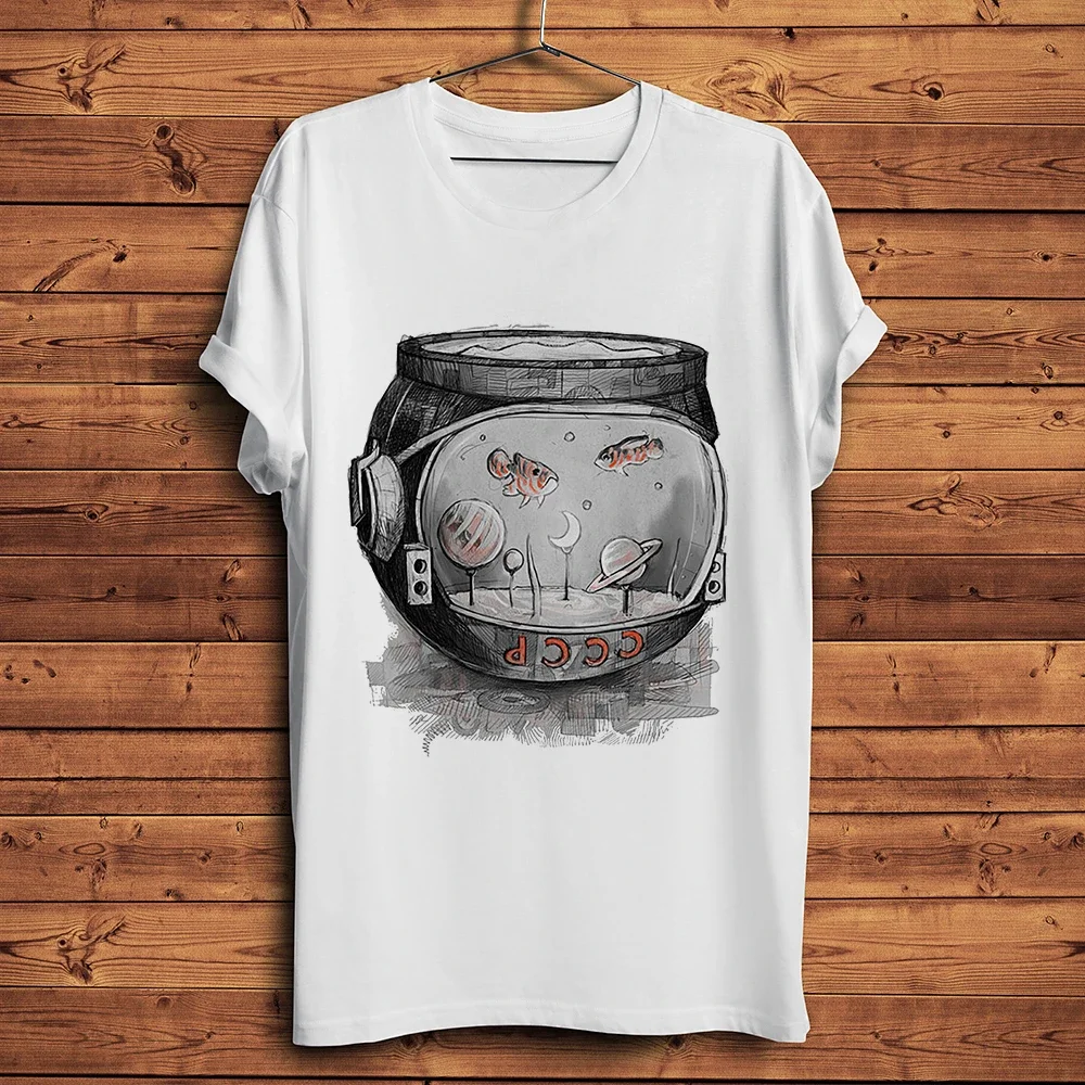 CCCP Casco de astronauta y camiseta divertida de astronauta, nueva camiseta informal blanca, camiseta Vintage fresca, ropa de calle Unisex transpirable