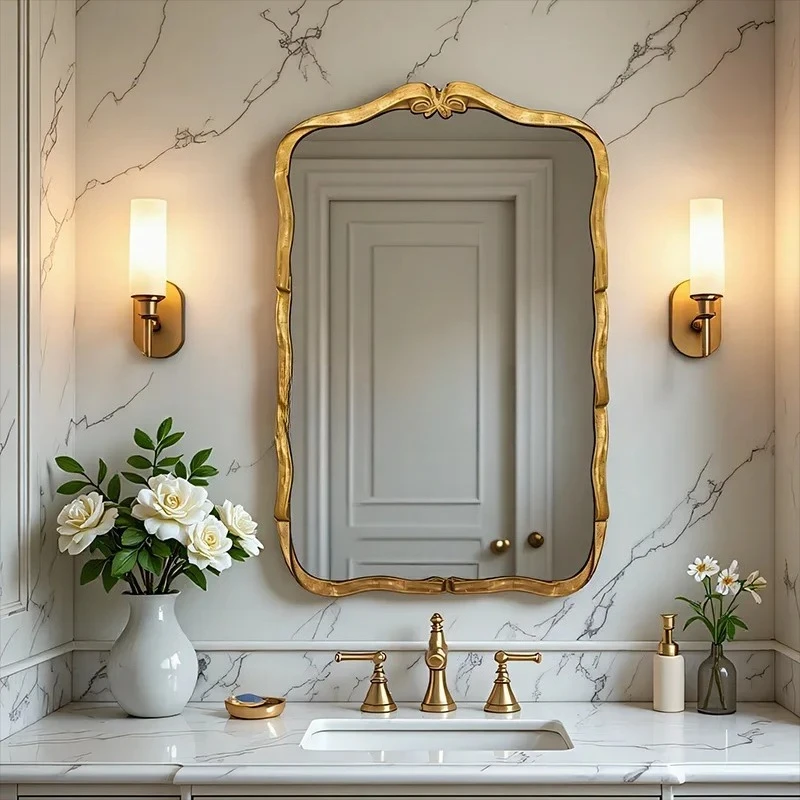 X-S Retro Bathroom Mirror Wall-Mounted Irregular Shaped Makeup Mirror  Style Vanity Mirror HG