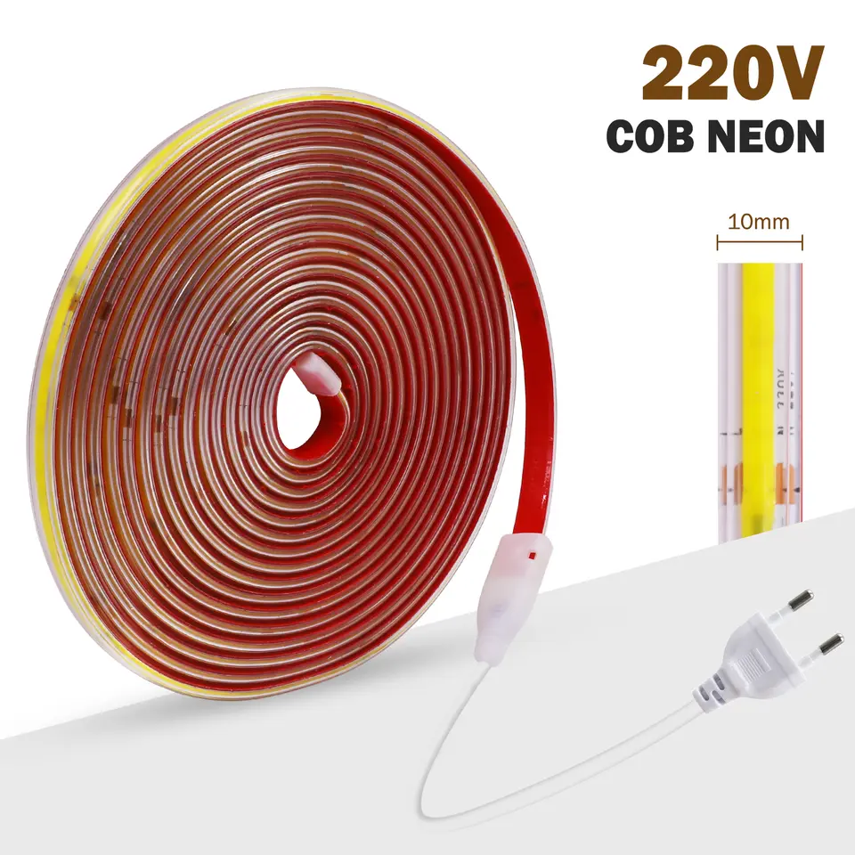 شريط ليد COB بقوة AC 220V، مقاوم للماء IP65، قص 10 سم، 240 ليد/متر، 3000K 4000K 6000K، ديكور منزلي، شريط مرن حبل ليد - 2