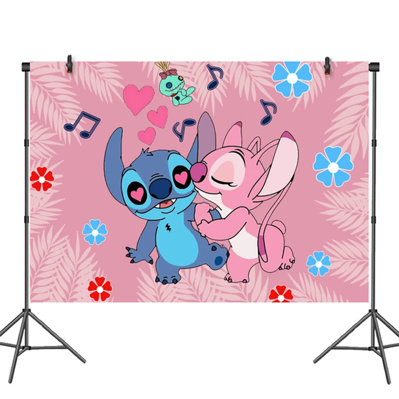 Disney Lilo Stitch Birthday Decorations Pink Stitch Theme Tableware Angel Balloon Happy Banner Backdrop Supplies For Kids Girls