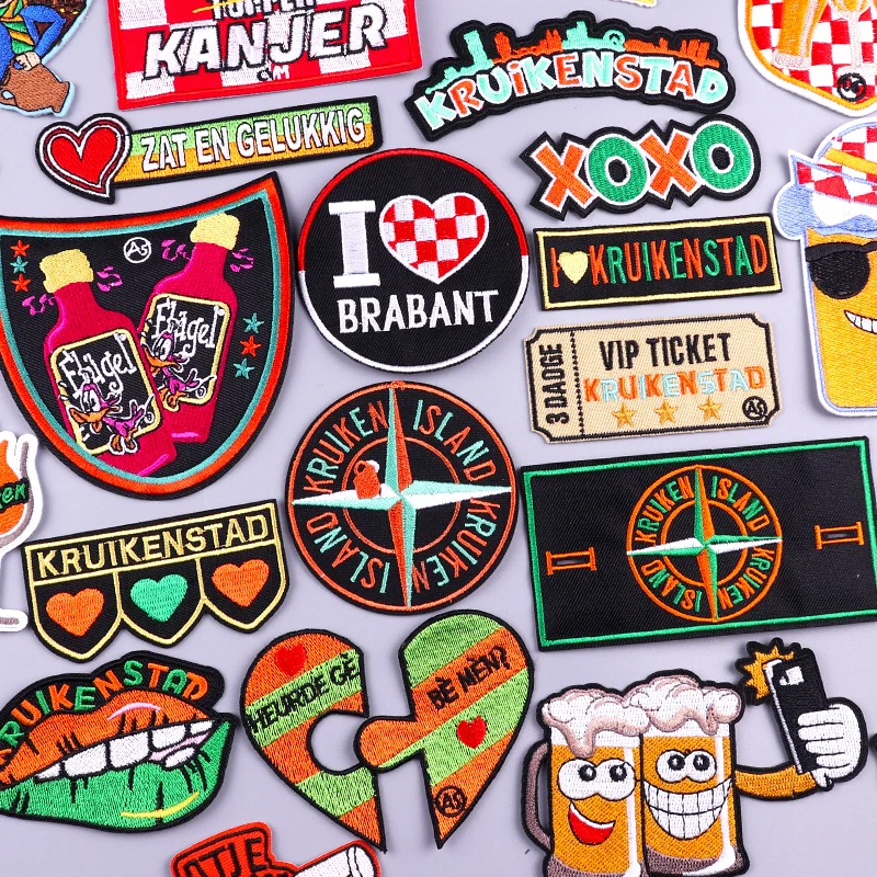 Carnival Kruikenstad Embleem Green and Orange Embroidered Patches for Clothing Iron on Patches on Clothes Tilburg Patch Badges