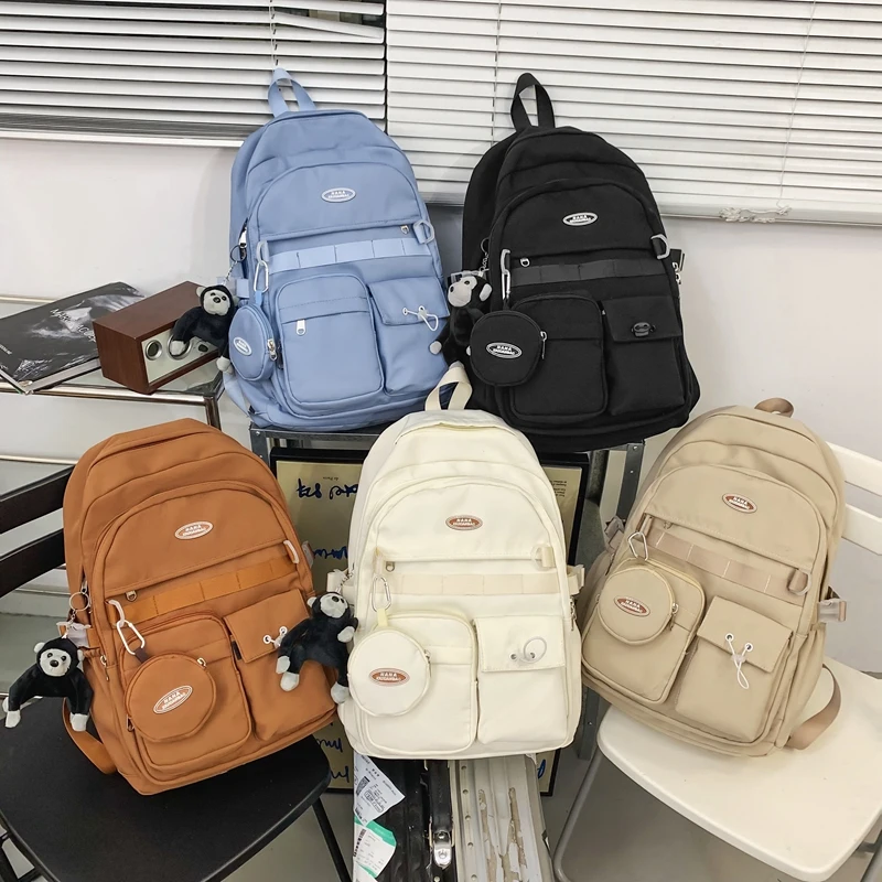 Middle School Student Nylon Backpack Women Fashion Multi Pocket Backpack Female Male Travel Book Bag Cute Girl Boy School Bag