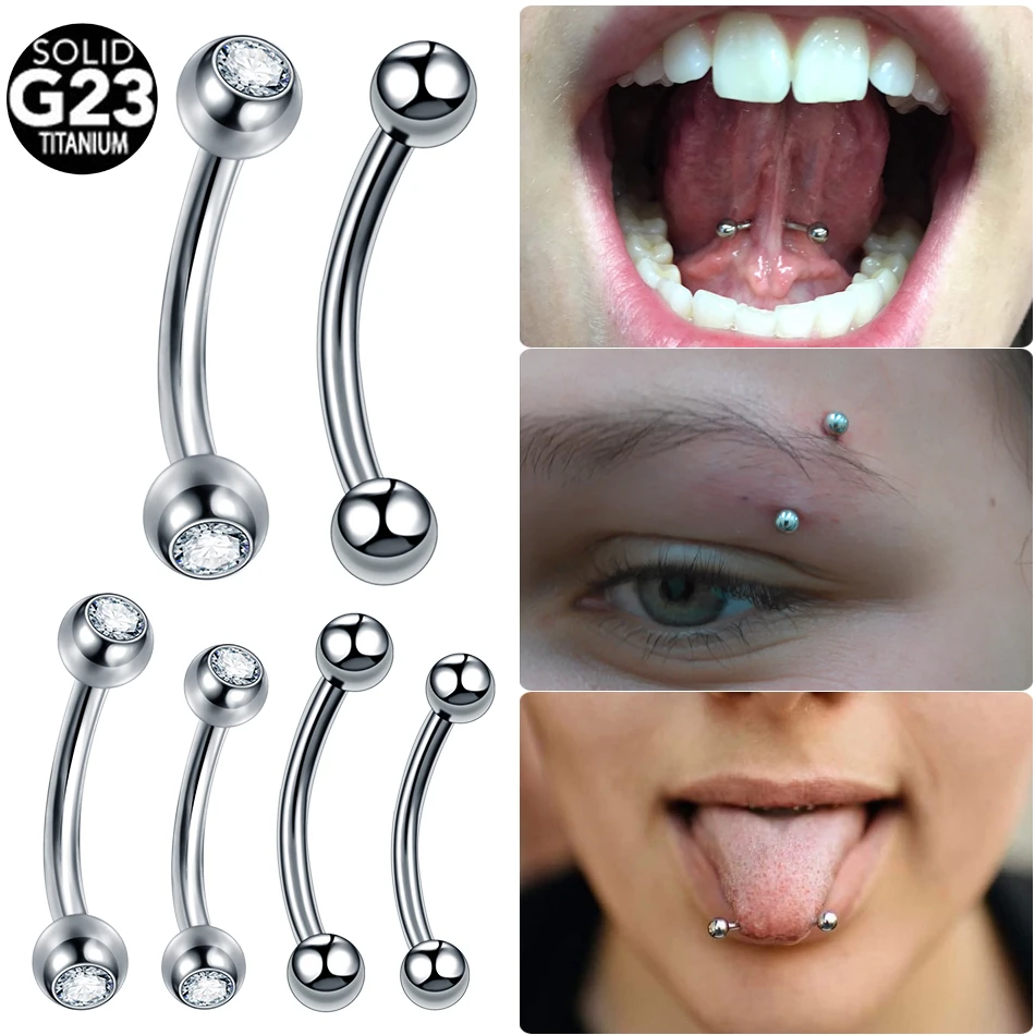 10Pcs/Lot Wholesale Titanium Eyebrow Rod Curved Tongue Piercing Barbell Banana Earrings 16G Externally Threaded Ball & Gem Ends