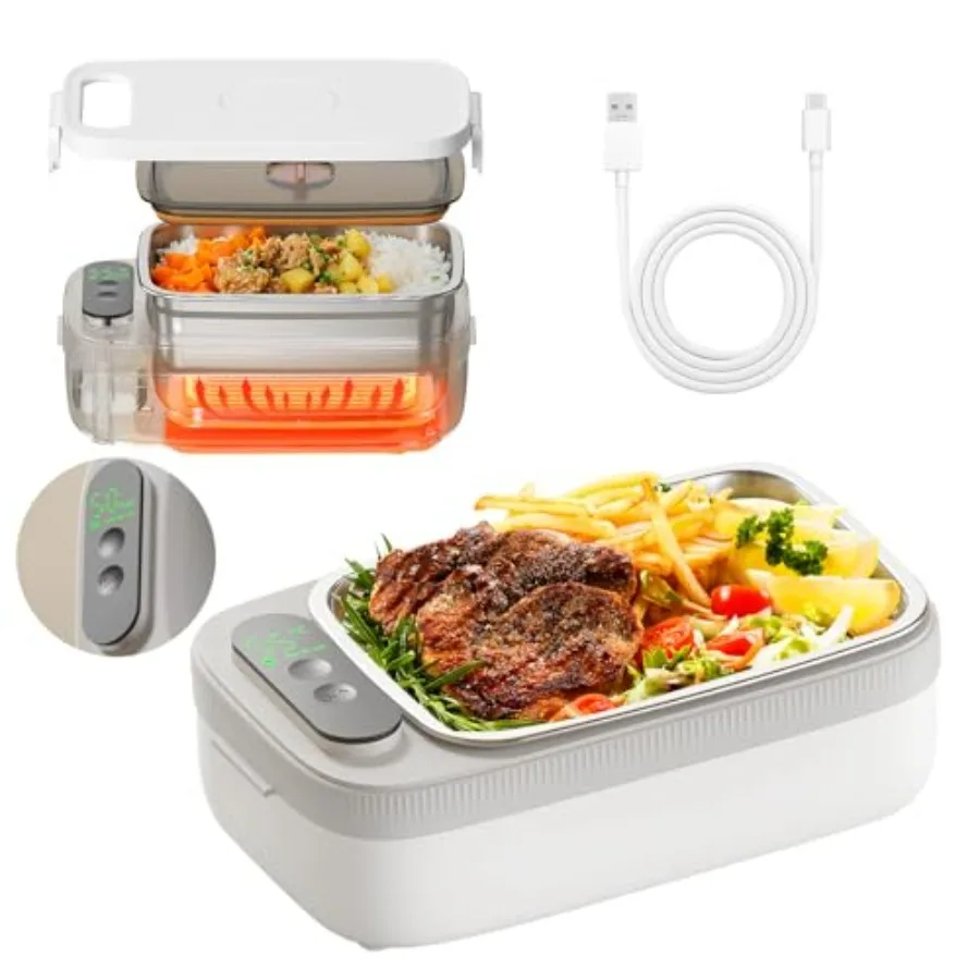 

Cordless Heated Lunch Box, 18W Heated Lunch Box for Men, 1L Stainless Steel, Portable Food Warmer for Office/Picnic/Car/Truck/Wo