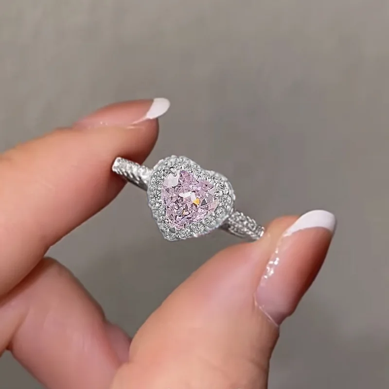 

Exquisite 7x7mm Heart High Carbon Diamond Rings for Women - 925 Sterling Silver Wedding Band & Engagement Ring Anniversary Gift