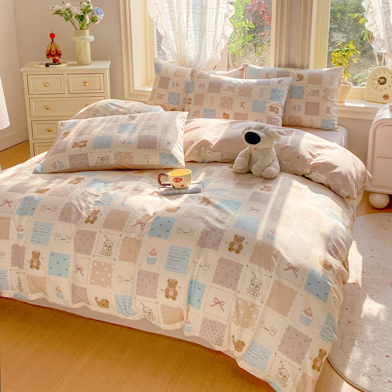 100%Cotton Quilt Cover Cute Bear Printed Comforter Cover for Kids Single/Queen/King Size Duvet Cover housse de couette 220x240