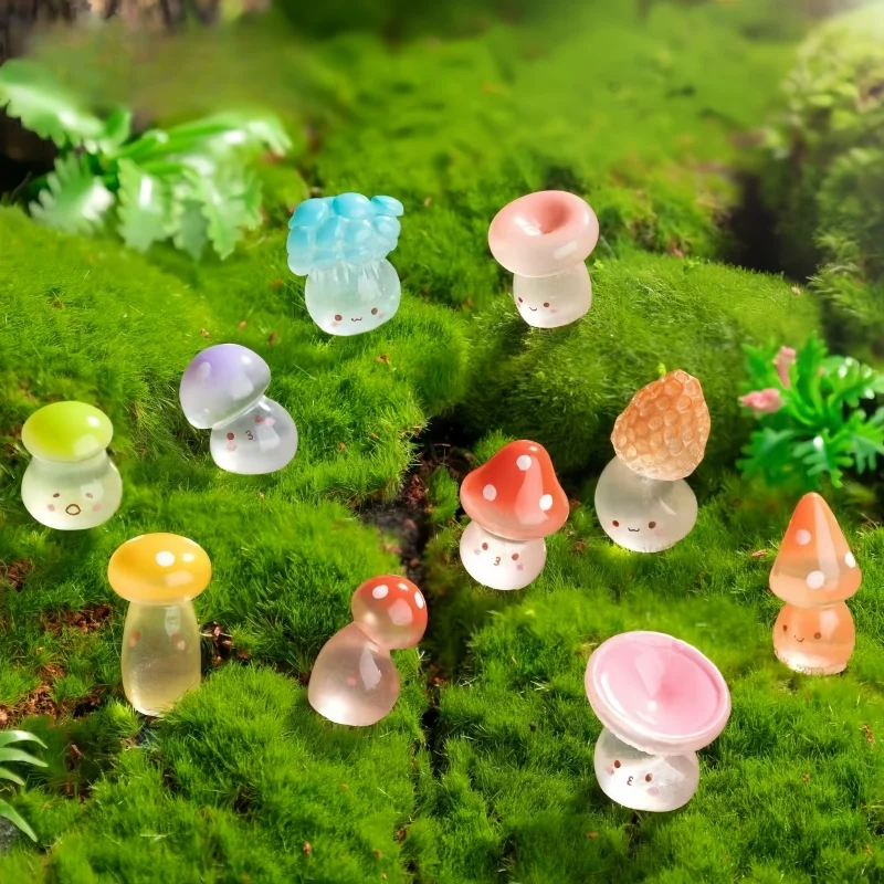 20 szt. Miniaturowe figurki grzybów z żywicy, świecące w nocy, zabawki, dekoracje do bajkowego ogrodu, ozdoby do samodzielnego wykonania, dekoracje do domu, zabawki na prezent