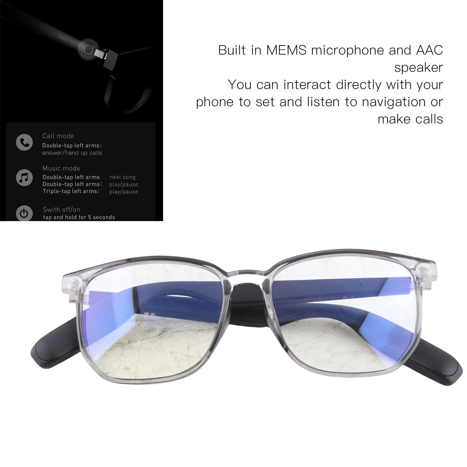 Smart Sound Glasses Blue Light Blocking Hands  Calling IP65 Waterproof  5.3 Open Ear Speaker Glasses Music Glasses