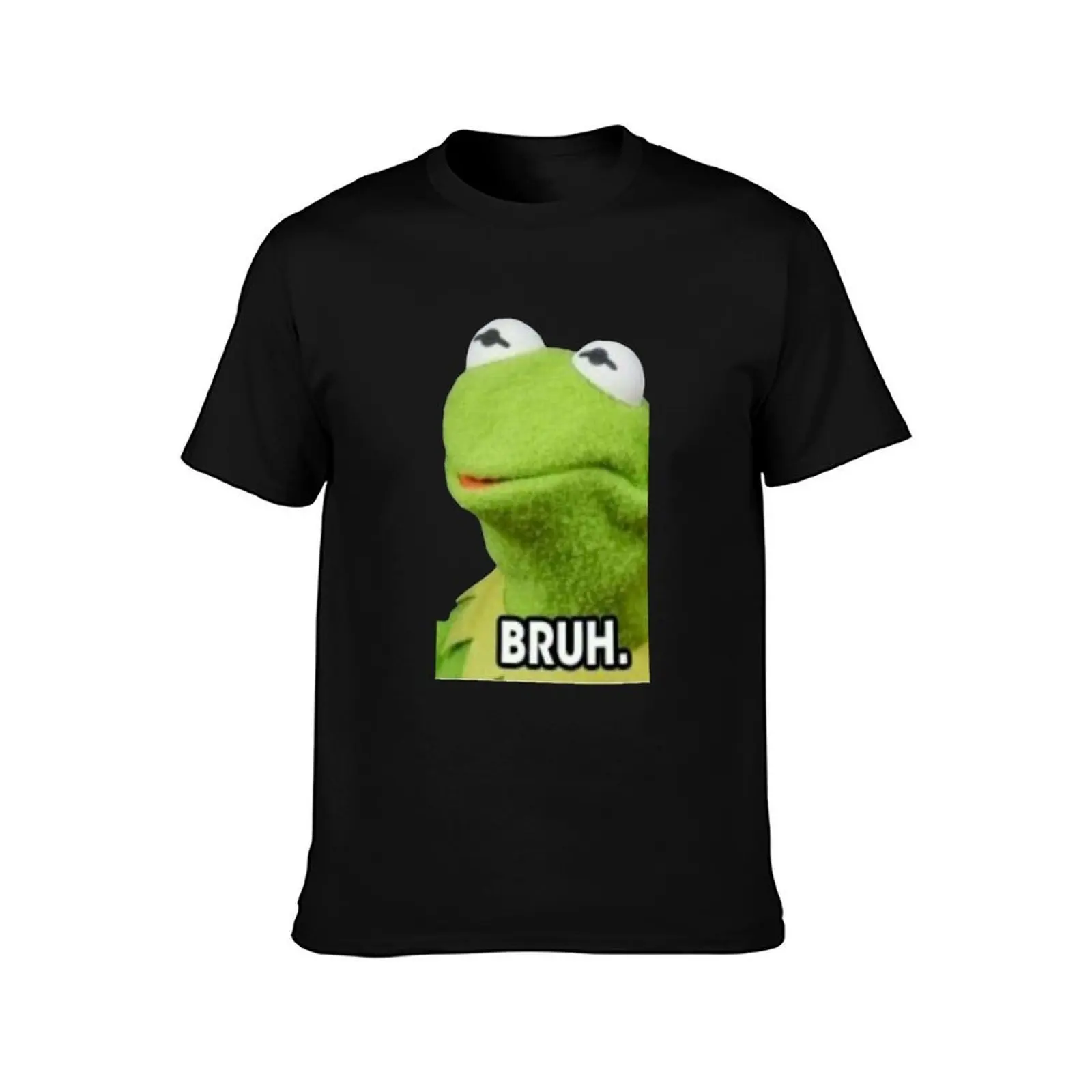 Bruh Kermit T-Shirt, Summer Casual Cotton Tee, Oversized Streetwear Tops, Vintage Graphic Print, Loose Fit Short Sleeve