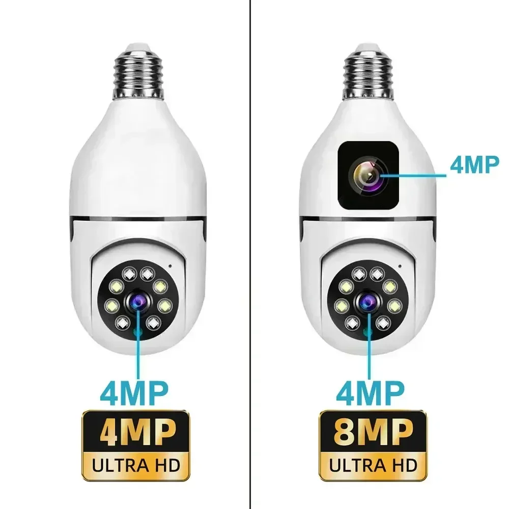 8MP WIFI Bulb E27 Surveillance Camera Human Tracking Full Color Night Vision Automatic Zoom Indoor Security Monitor Wifi Camera