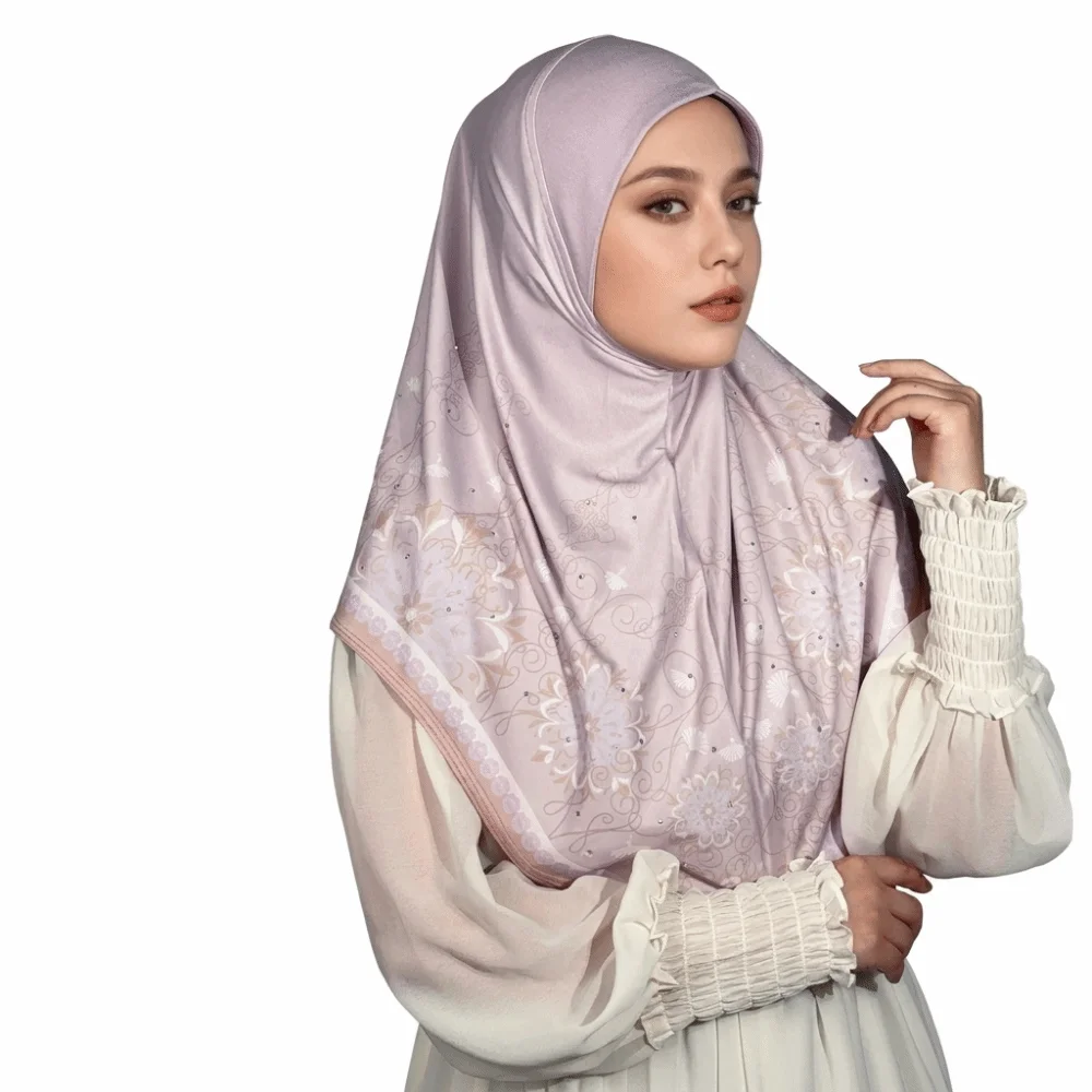 Breathable Eid Al-Fitr Long Floral Turban Cotton Multiple Colors Printed Arab Lady Headscarf Elastic Adjustable Hijab Head Wrap