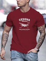 Men's summer 100 cotton fashionable casual sports loose fit plus size airplane pattern printed round neck short sleeved T-shirt