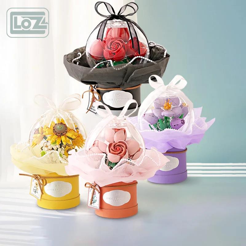 Loz Lizhi Small Particles Building Blocks Toy Bounce Ball Bouquet Sun-Shaped Rose Creative Handmade DIY Gift