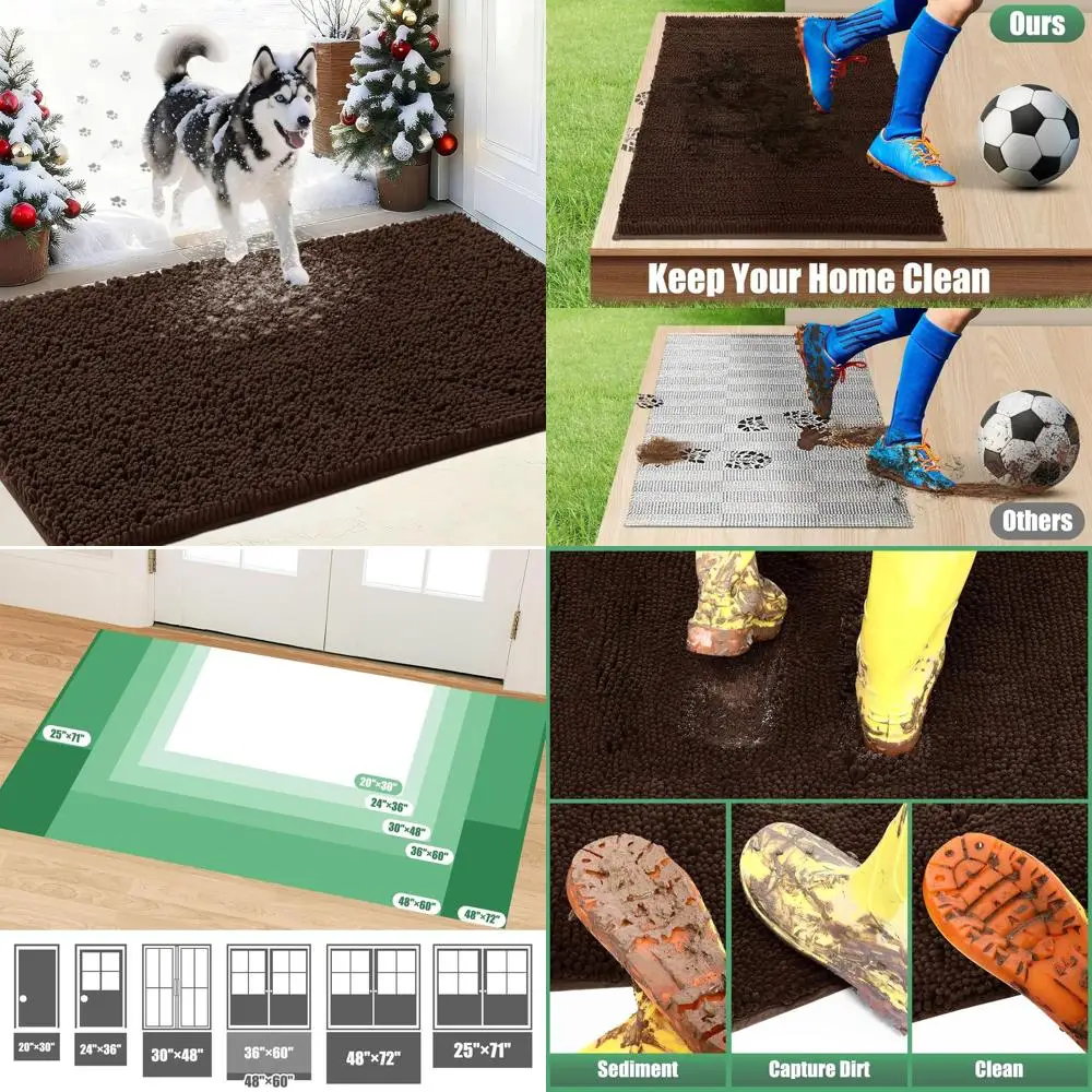 

Коврик для двери 60x36 дюймов, моющийся, впитывающий, нескользящий, от грязи и следов собачьих лап, для дома и улицы, коричневый