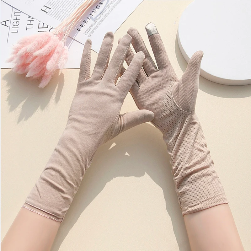 Women\'s Thin Cotton Extended Anti Slip Elastic Cycling Sun Shading Breathable Touch Screen Summer Driving Sun Protection Gloves