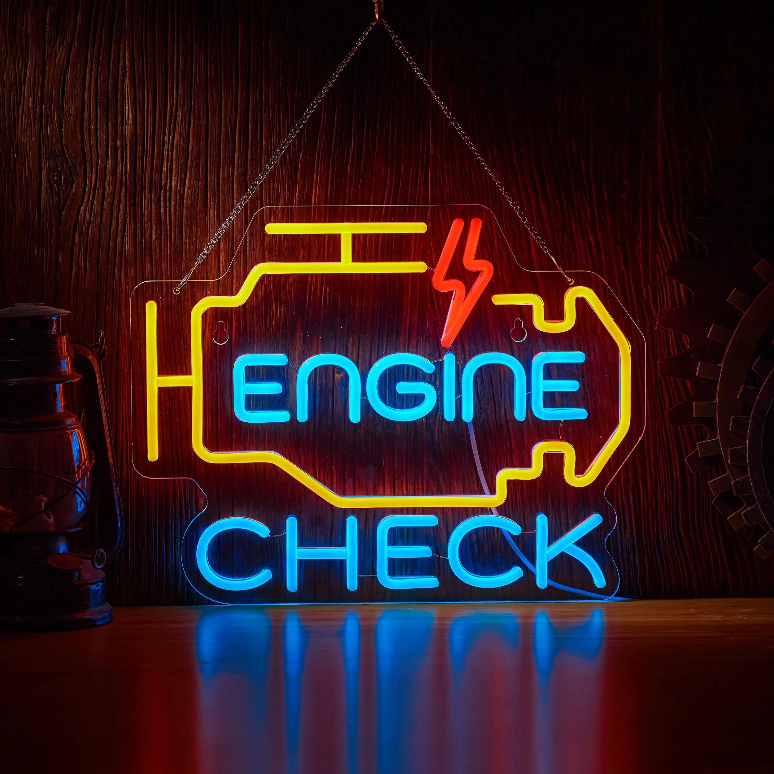 Check Engine LED Neon Sign - Funny Man Cave Wall Art for Garage, Auto Shop & Mechanics - Unique Gift for Car Enthusiasts