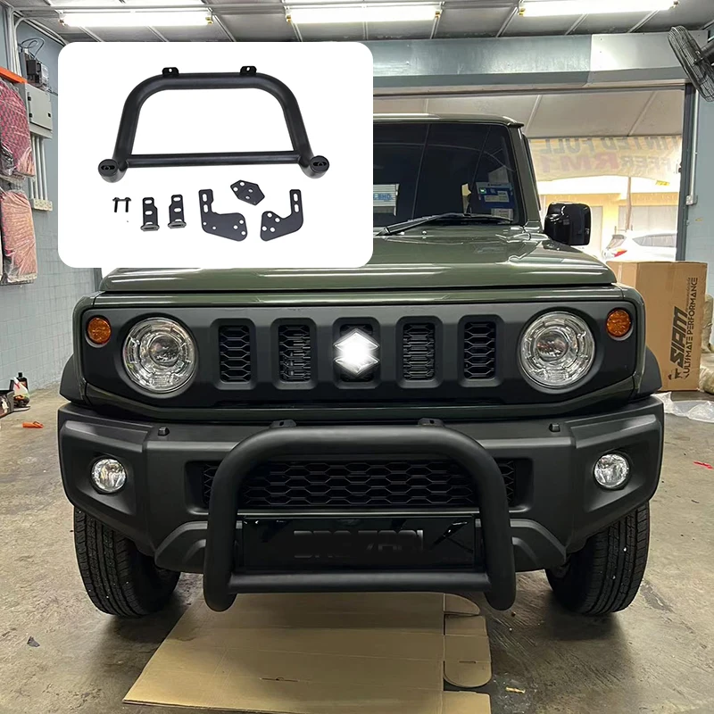 Paraurti anteriore in acciaio nero Bull Bar Guard protezione protettiva in acciaio paraurti griglia per Suzuki Jimny JB64 Sierra JB74W 2019 2024