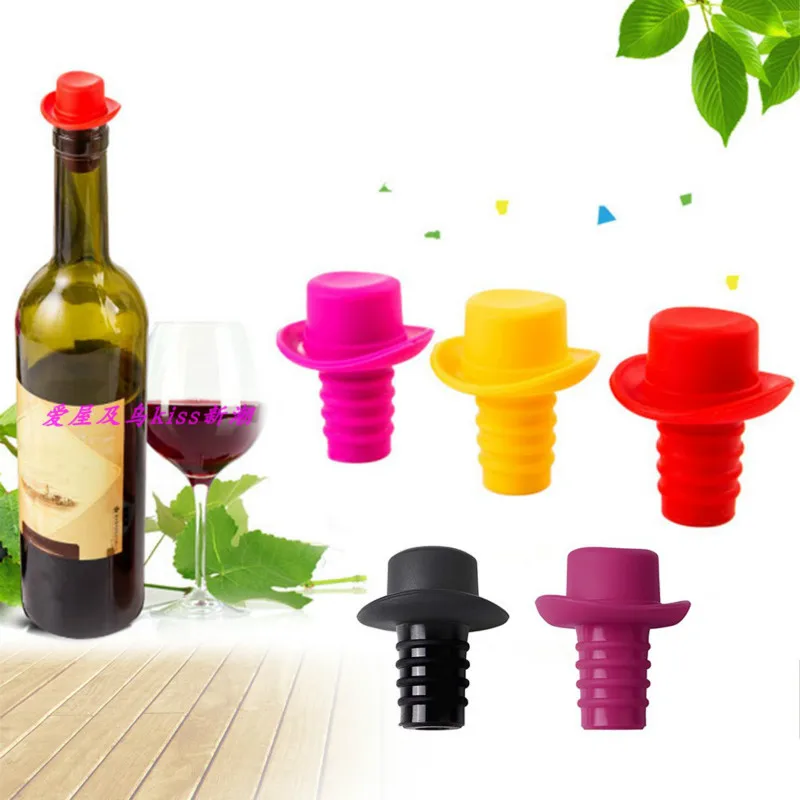 Silicone Color Cowboy Hat Wine Beer Cover Reuseable Kitchen Wine Champagne Stopper Cover Bar Kitchen Tools 4pc/lot