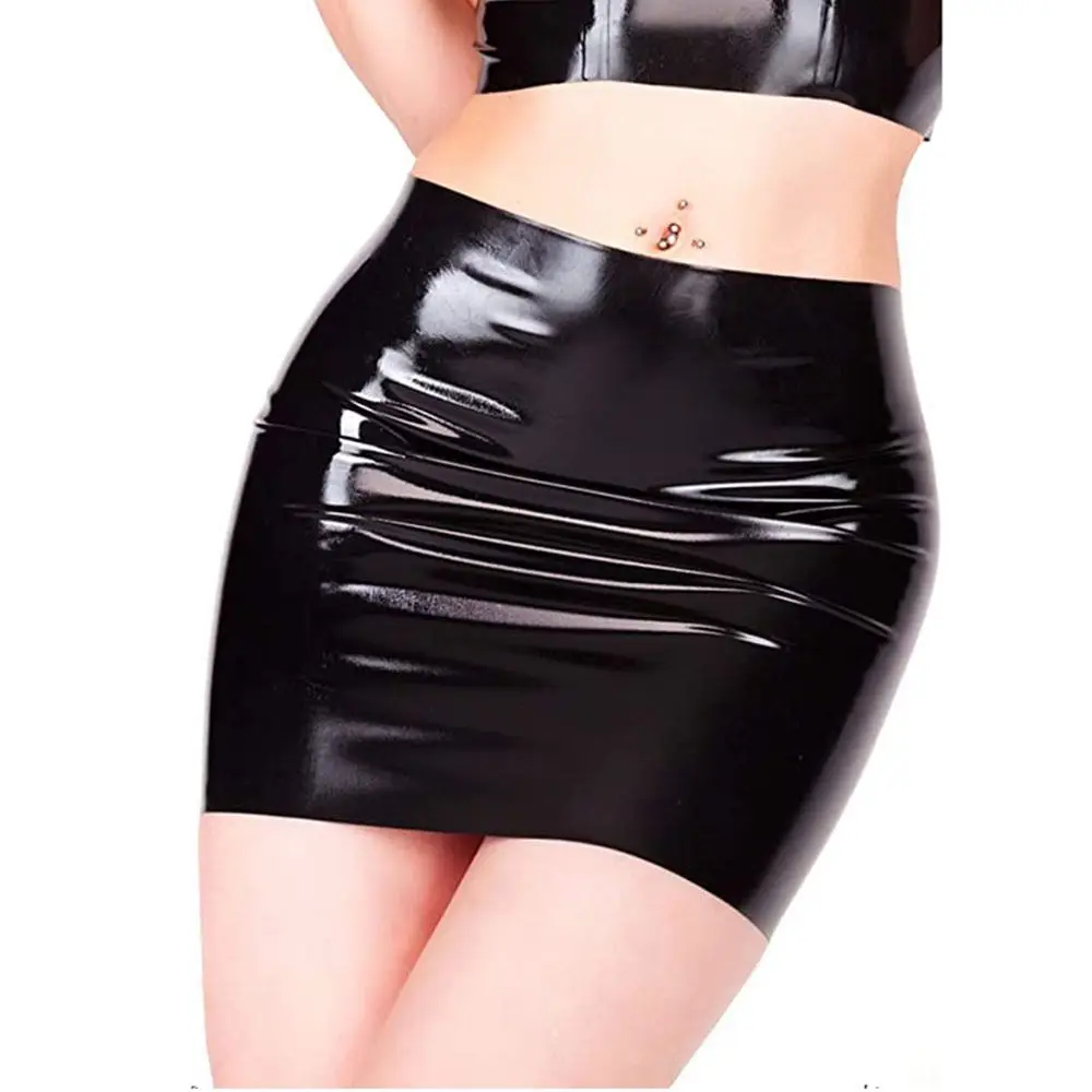 

Women's Latex High Waist Mini Skirt Sexy Rubber High Elastic Hip Skirt