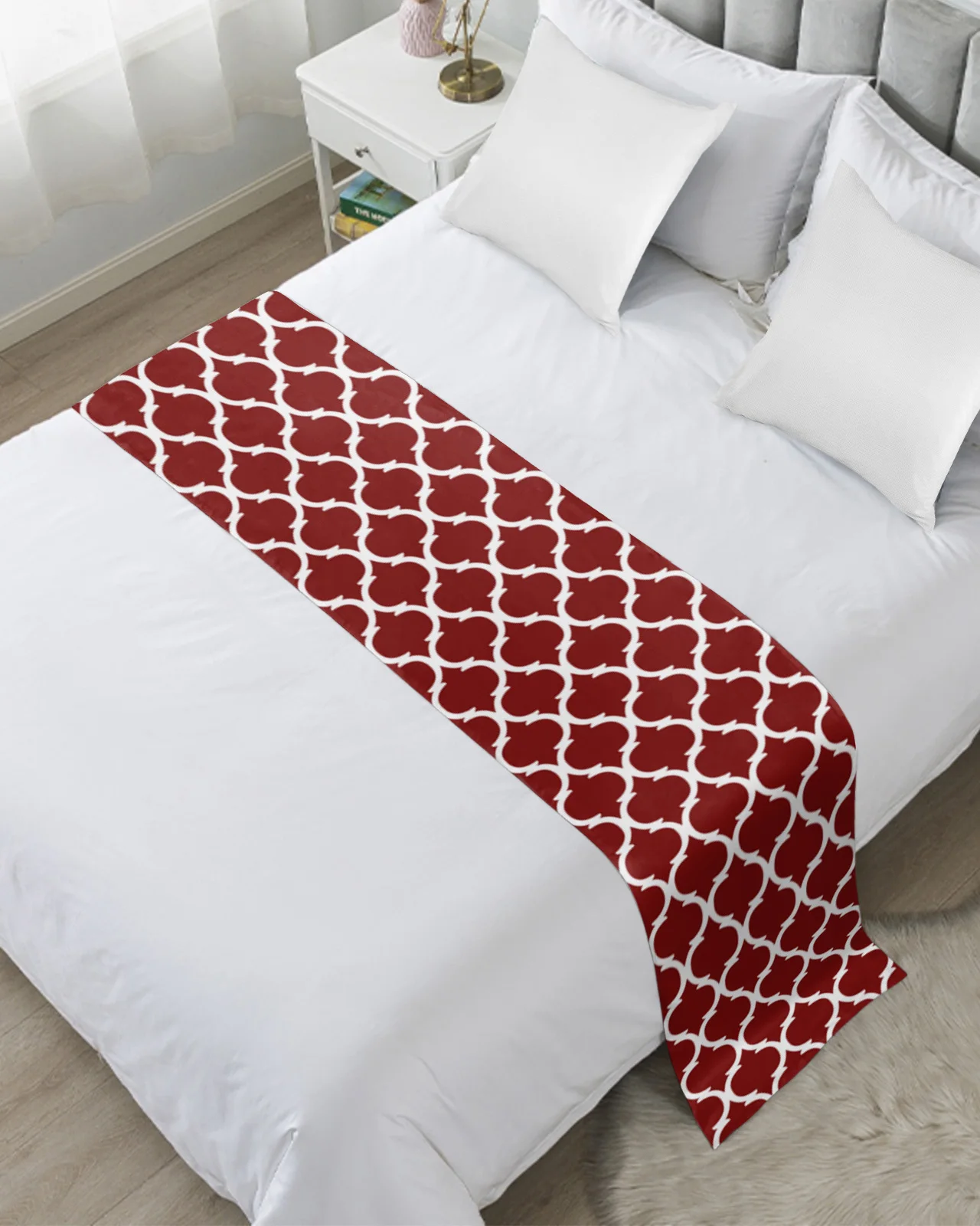 Geometric Morocco Wine Red Bed Runner Home Hotel Decoration Bed Flag Wedding Bedroom Bed Tail Towel