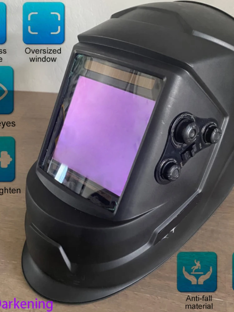 Solar Automatic Welding Helmet Auto darkening Welding Mask Lithium Battery DIN5-13 for TIG MIG 4 Arc Sensor 100x93mm Big View