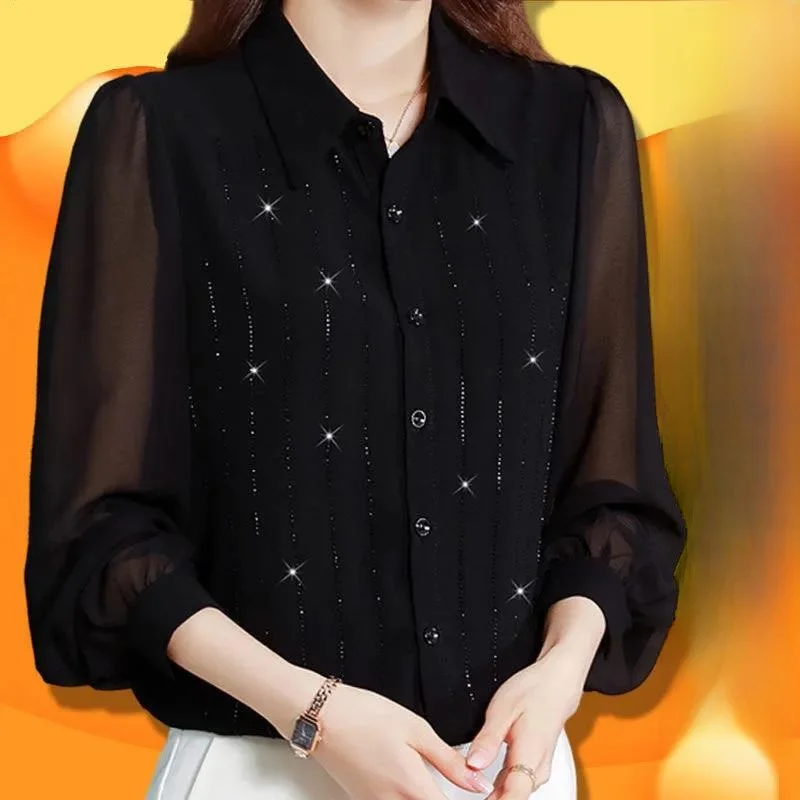 Seda irt Mujer Largo Sve Color puro Verano Nueva Faion Seda de alta gama Commute Sle Versión coreana Collar Bu...