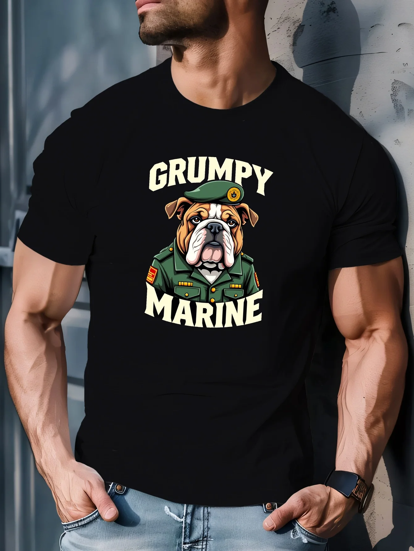 Grumpy Marine Corps Bulldog Graphic T-Shirt 100% Cotton O-Neck Short Sleeve Summer Casual Mens T-shirt Streetwear