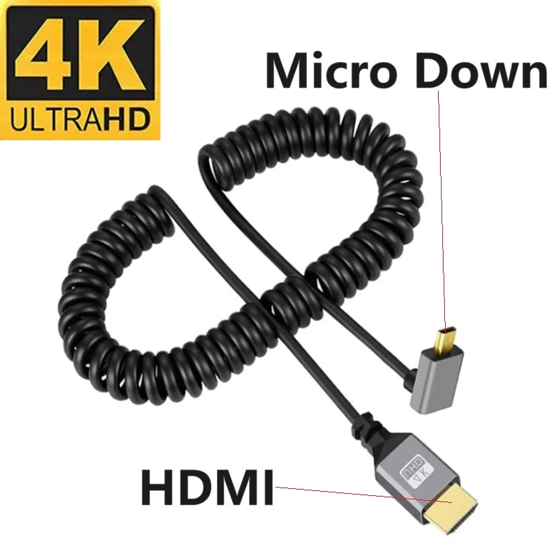 0.5-2.4M 4K Micro HDMI-kabel 4K 60HZ Micro HDMI-compatibel NAAR HDMI Opgerolde verlenging Flexibele spiraalkabel voor PC Monitor TV