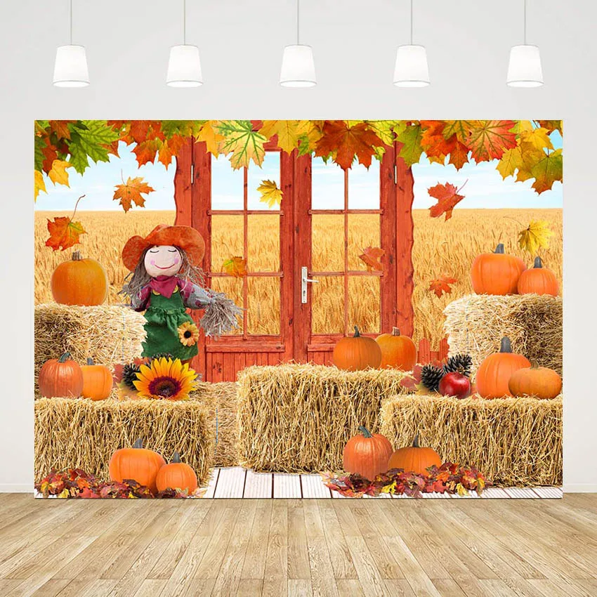 

Mehofond Photography Backdrop Autumn Scarecrow Harvest Pumpkins Decor Kids Portrait Haystack Hay Background Photo Studio Booth