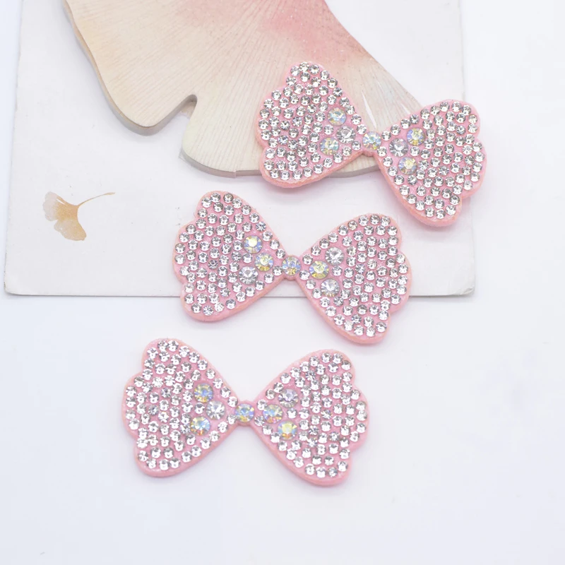 10Pcs 45*25mm Padded Colorful Rhinestone Bow Tie Patches for DIY Clothes Hat Headwear Hair Clips Decor Appliques Accessories