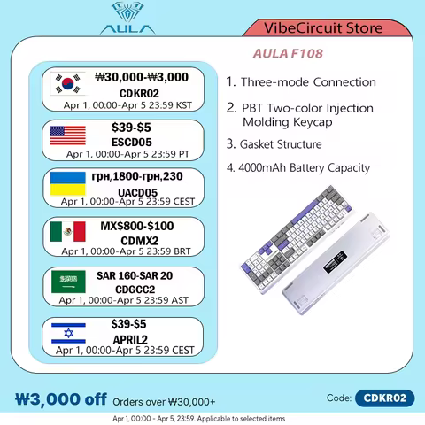 AULA F108pro 기계식 키보드 3모드 Bluetooth /2.4G/유선 맞춤형 풀 키 핫 스왑 가능 가스켓 구조 RGB Light e