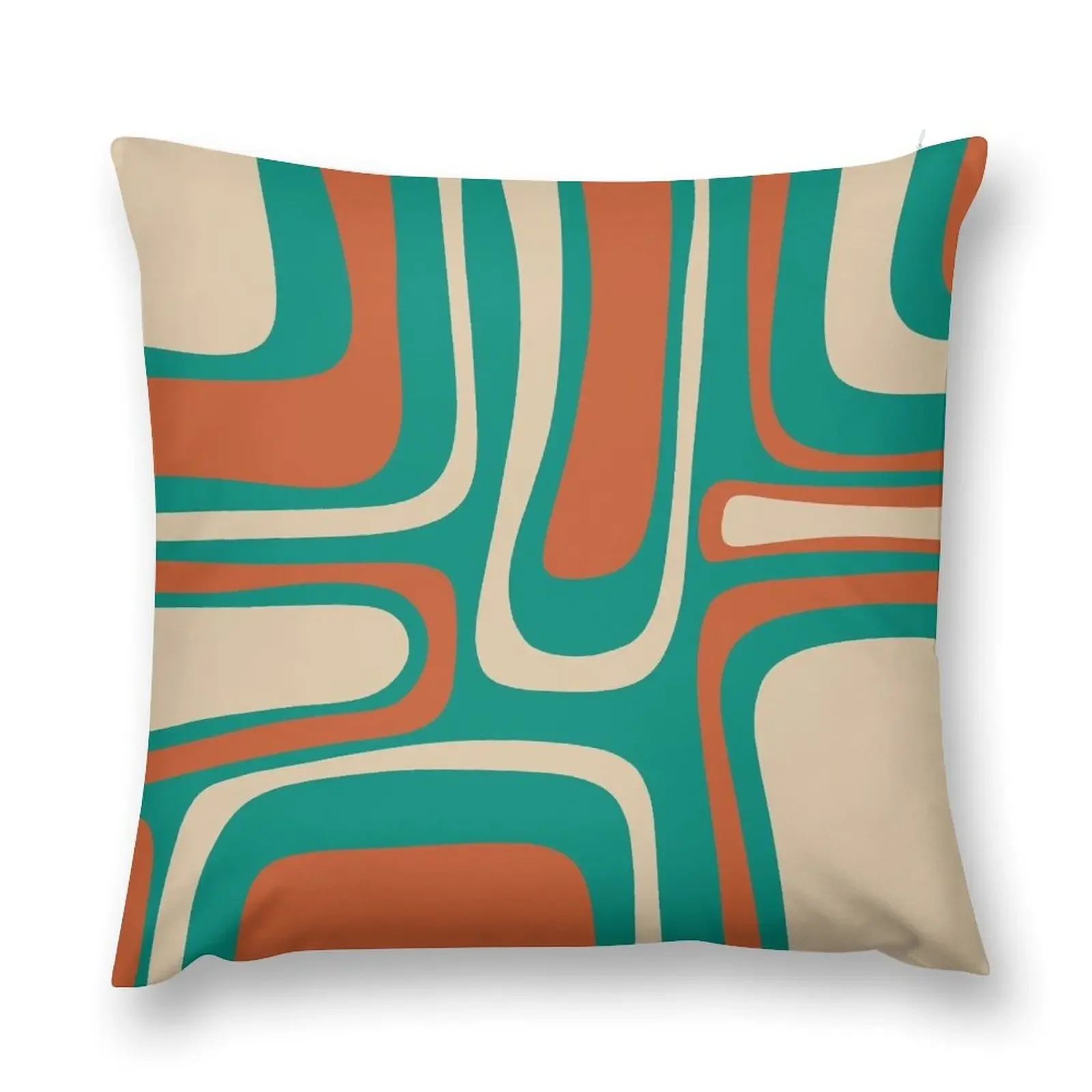 Palm Springs Retro Midcentury Modern Abstract Pattern in Mid Mod Orange, Turquoise Teal, and Beige Throw Pillow