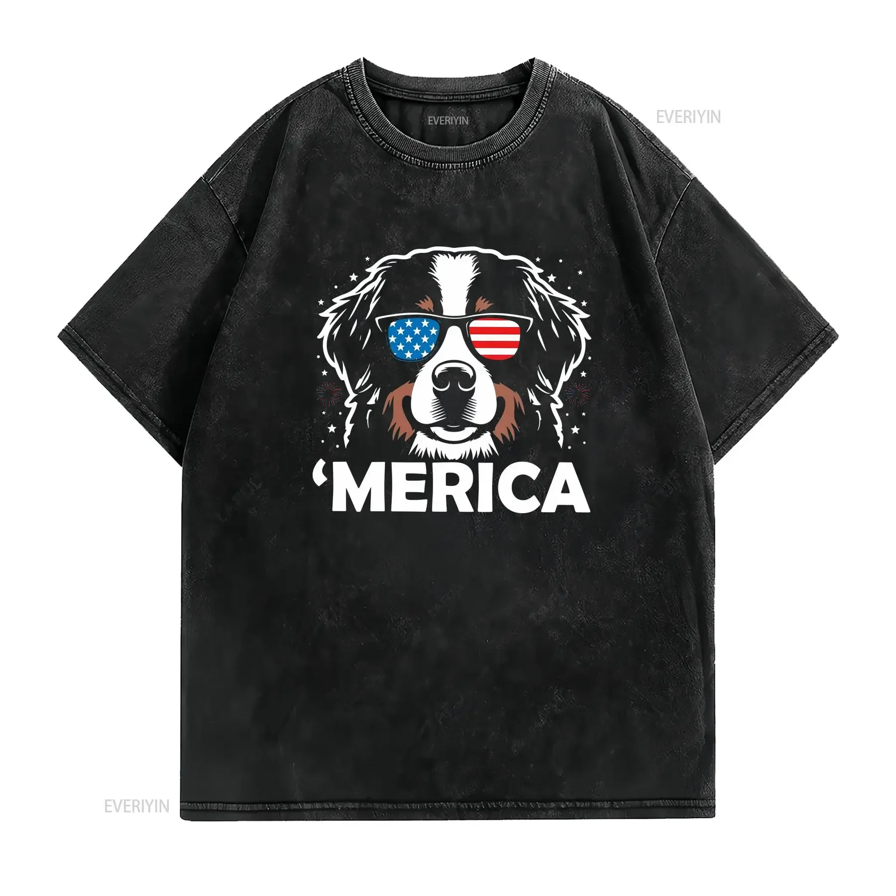 Bernese Mountain Dog 4th of July T Shirt Patriotic 'Merica USA Flag Lover vintage Washed Breathable Versatile fashion Stylish