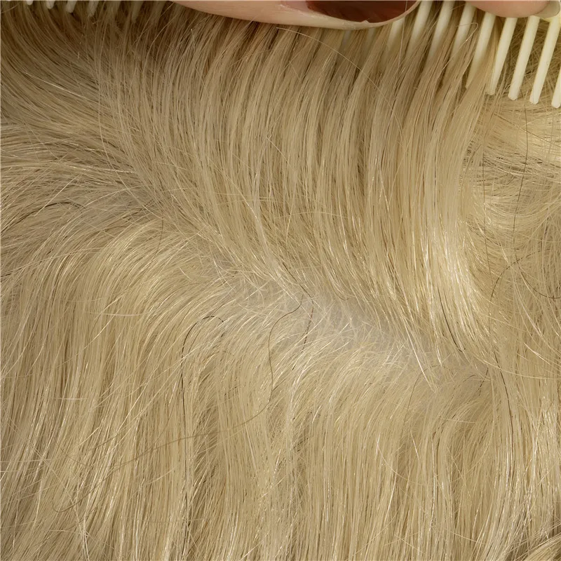 Gold 0.06mm Super Ultra Thin Skin Base 8*10 100% Density Remy Blonde Human Hair Toupee for Men Capillary Prosthesis System