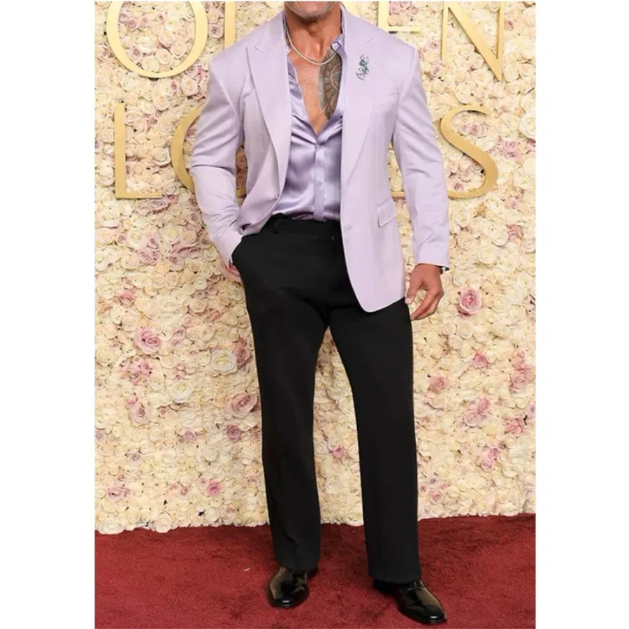 

New Men Suits 2 Pieces Lanvendar Jacket Black Pant Peaked Lapel Party Prom Evening Dinner Tuxedo Slim Fit Custom Blazer Set