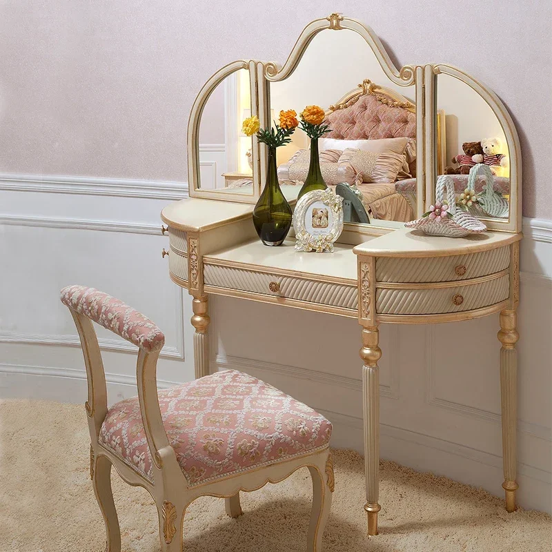

ABC Luxury Girls Dressing Table Gold Nordic Bedroom Storage Dressing Table Set Multifunctional European Coiffeuse Furniture Make