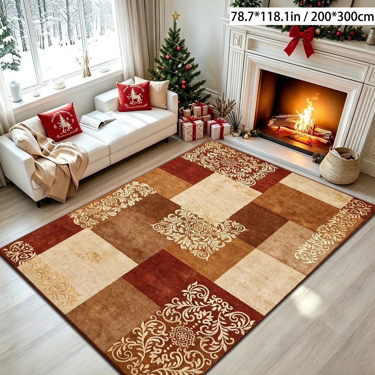 Large Living Room Carpet Aztec Geometric Area Rug Non Slip Southwestern Tribal Floor Mat Washable Boho Bedroom Home Decor