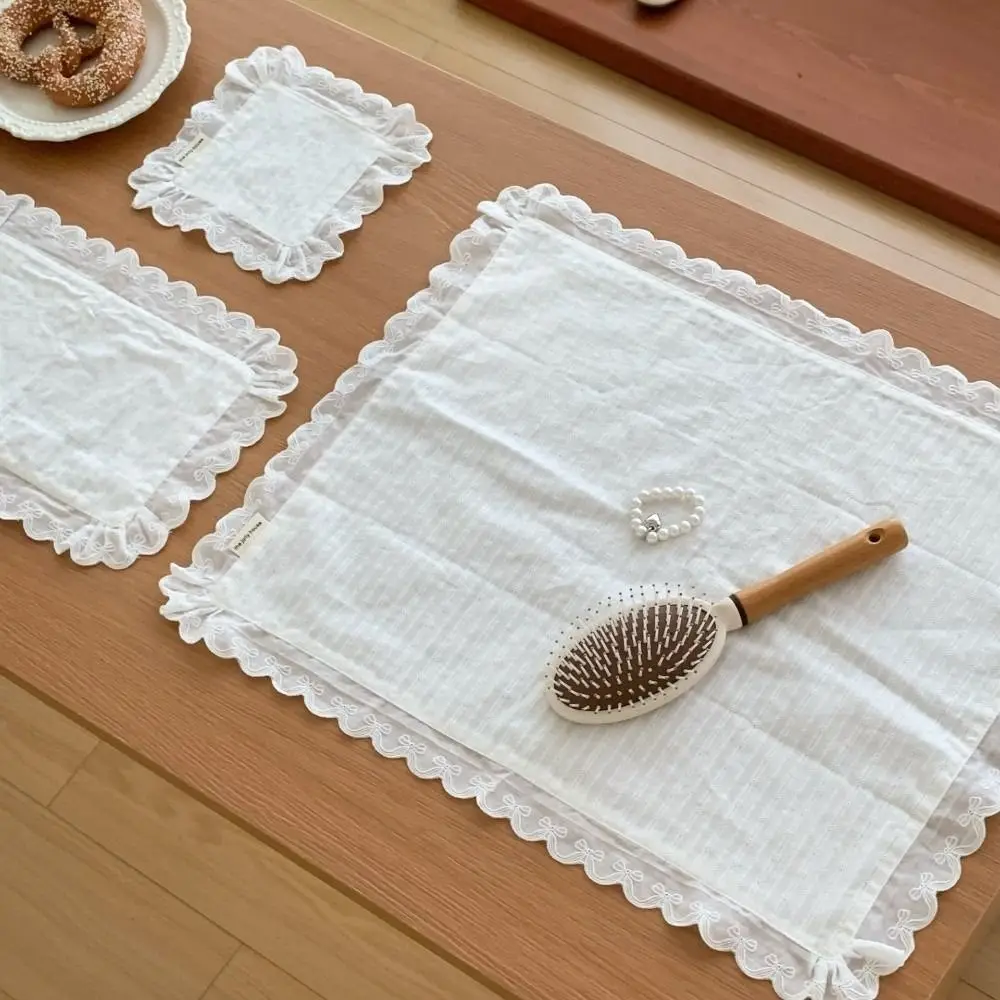 Korean Style Soft Flounced Lace Ruffle Placemats Dust-proof Multi-purpose Lace Napkins Cotton Napkins Photo Props