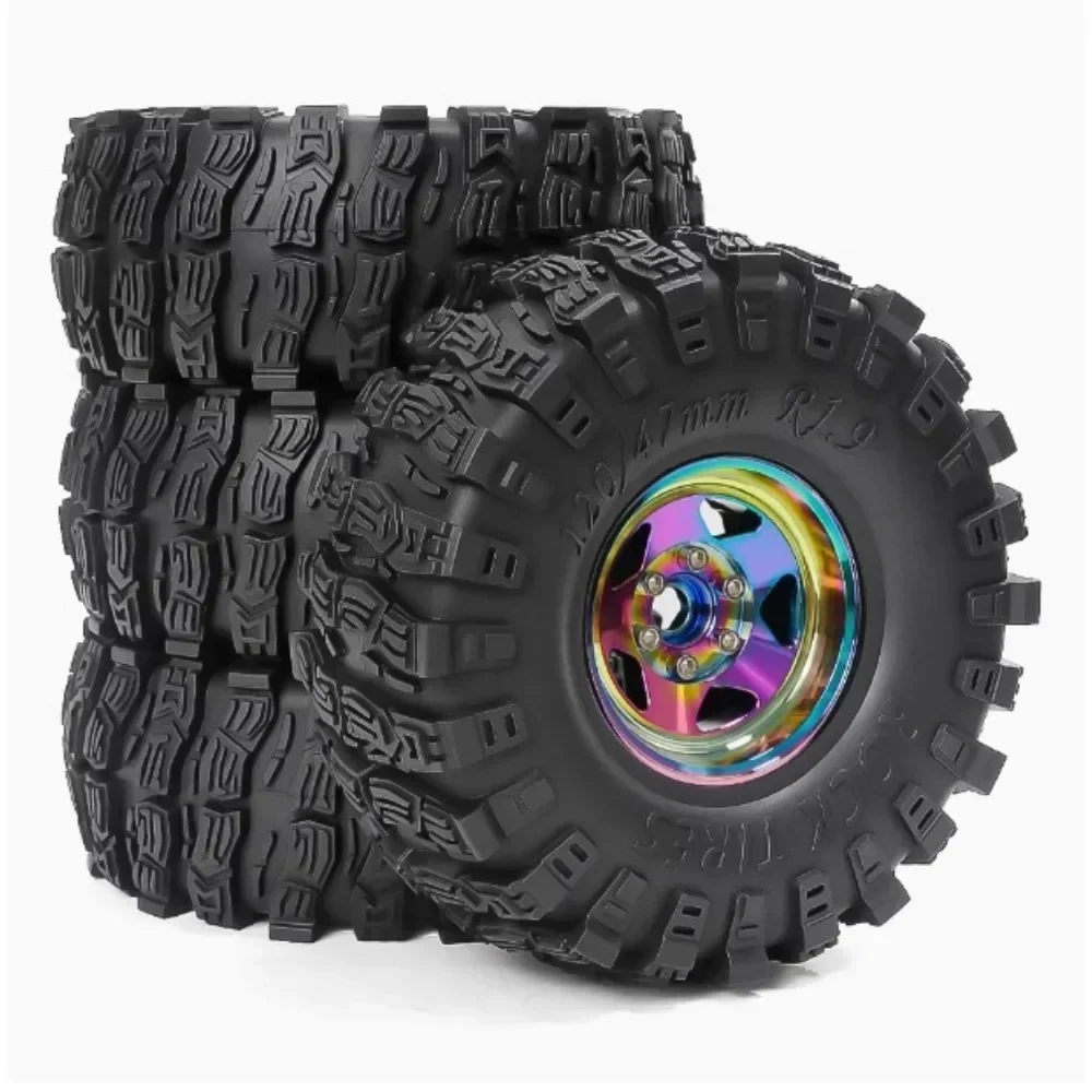 

4pcs 120mm 1.9" Metal Beadlock Wheel Rim Rubber Tire Set for 1/10 RC Crawler Car Trxs TRX4 RC4WD D90 D110 Axial SCX10 MST