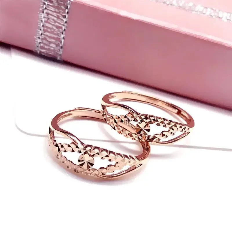 New 585 Purple Gold 14K Rose Gold Hollow Rings for Women Japanese and Korean Style Shiny Exquisite Jewelry Party Gift