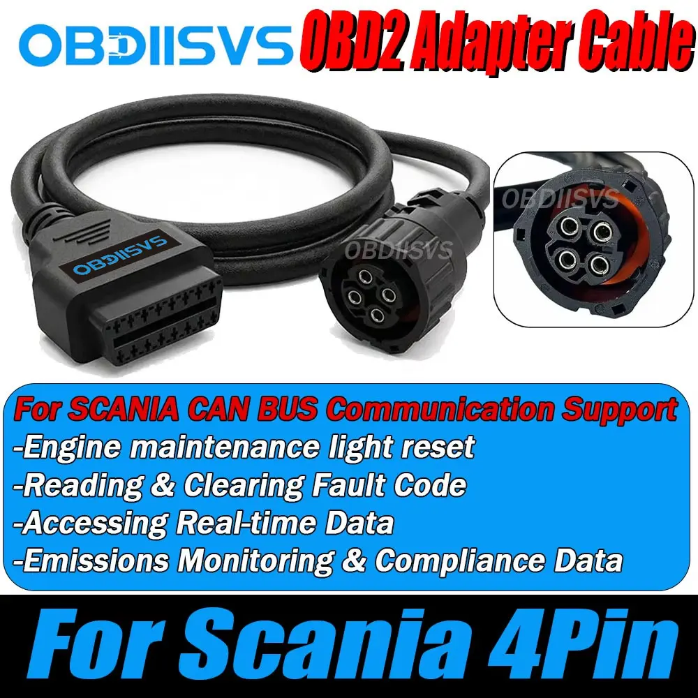 OBD2 Diagnostic Cable For Scania 4Pin to OBD2 16Pin Industrial/Marine Engine Diagnostic Cable 4Pin for Scania Engine Connector