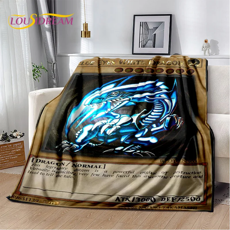 

Monster Gold Card Cartoon Yu-Gi-Oh Anime Blue Eyes Dragon Game Soft Flannel Blanket for Bed Bedroom Sofa Picnic,Outdoors Leisure