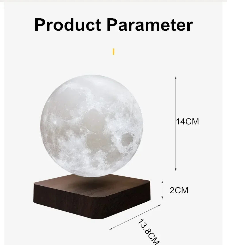 3D Magnetic Levitation Moon Lamp LED Night Lights 360°Rotate Floating Galaxy Moon Table Lamp for Home Room Decoration Kids  Gift