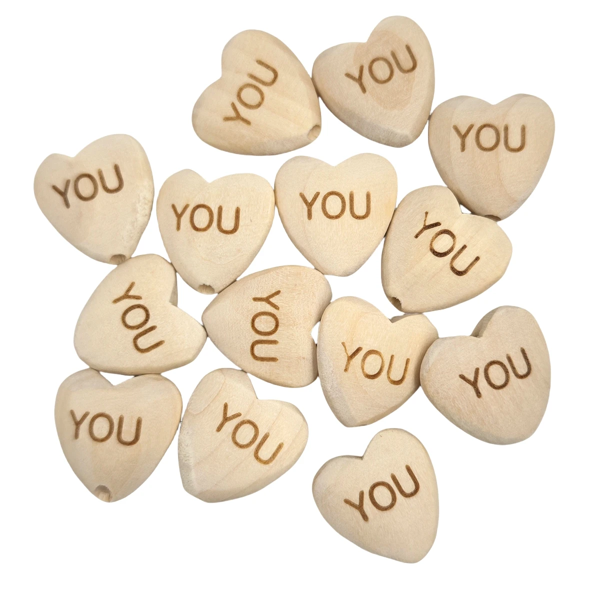 

50pcs Unfinished Wood Heart Teether Beads Print You Pattern Wooden Spacer Loose Beads DIY Necklace Pendant Wood Beads