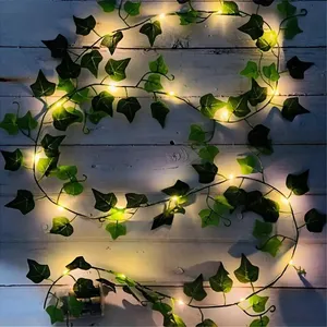 Green Leaf Fake Plants String Light, Alimentado por pilhas, Impermeável, Parede, Casa, Quarto, Escritório, Decoração de aniversário, 1Pc, 20 LED 12 principais vendas luminaria parede corda - №12