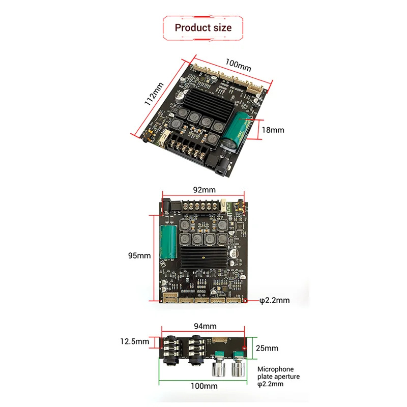 ZK-AM100F Tipo di piombo Sistema audio per microfono KTV Scheda amplificatore di potenza Bluetooth a 2.1 canali 50+50+100W