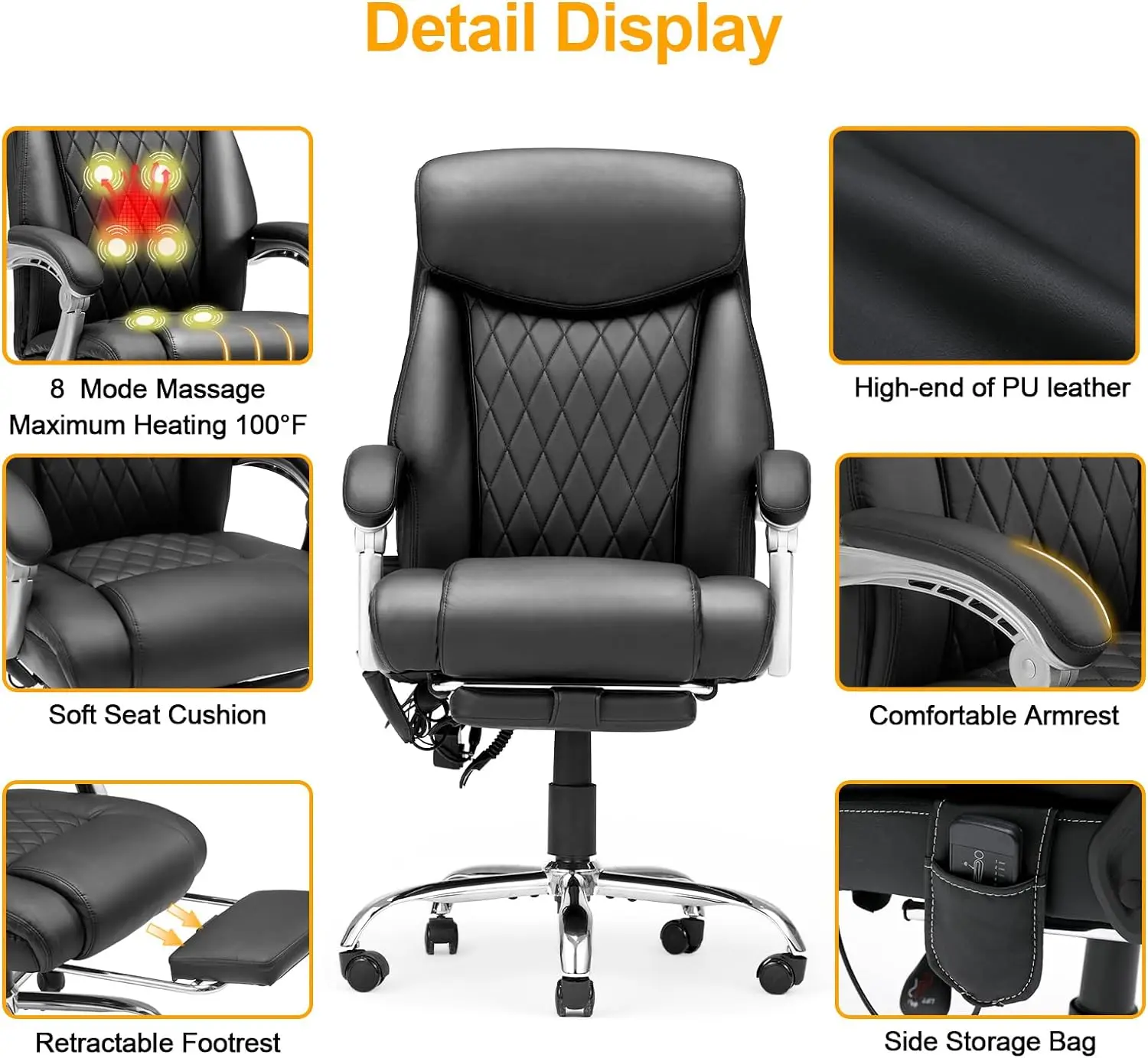 Cadeira ergonômica do escritório executivo, Apoio lombar ajustável para trás, Home Desk Chair