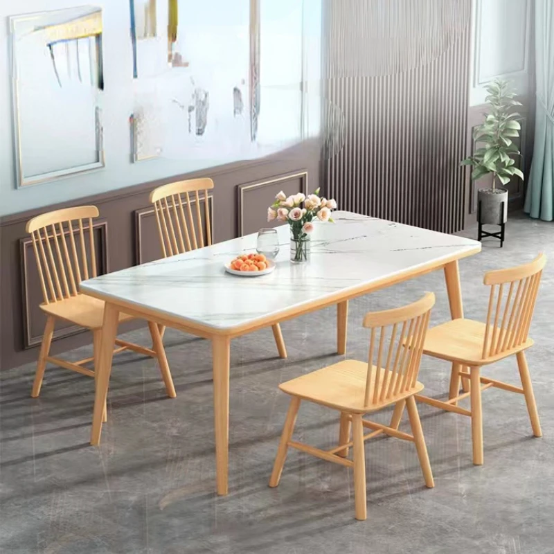 

Rock dining table and chair combination solid wood small apartment light luxury modern simple wind dining table rectangular