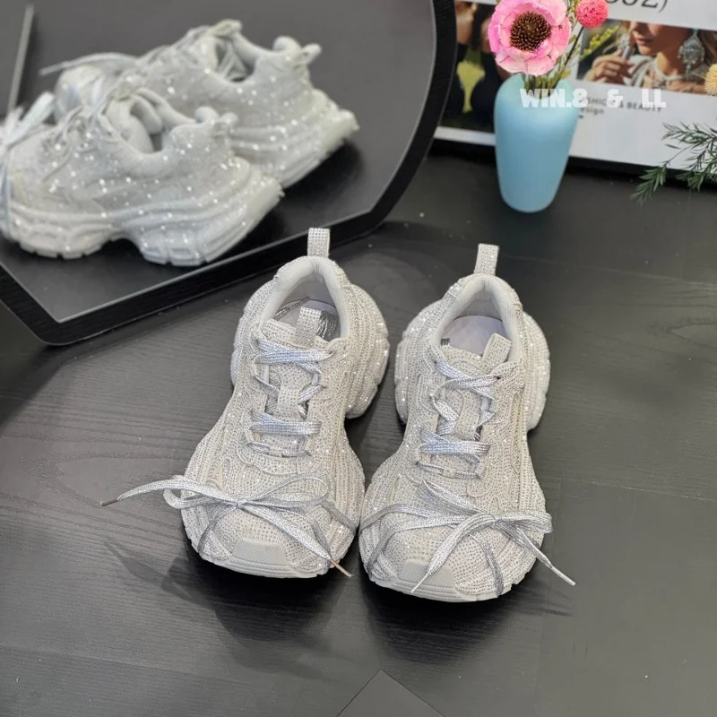 

Chunky Sneakers Women Full Diamond Strap Thick Soled Casual Sports Shoes Red Pink Yellow Candy Colors Sneakers Paris Fashion